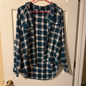 Wild Fable Teal and White Plaid Button Down Shirt